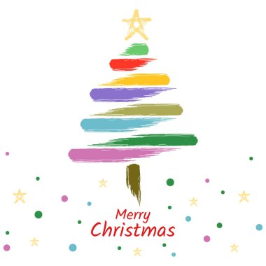 Renkli Noel ağacı. Tebrik kartı Mutlu Noeller ya da mutlu yıllar ya da kış kutlamaları. Vektör illüstrasyonu