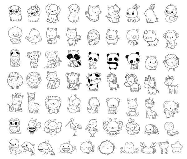 采购产品林地动物捆扎着色森林 头头动物 为孩子们收集的大量装饰 婴儿字符 卡通风格 — 图库矢量图片