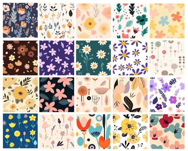 Σετ Λουλούδι Απρόσκοπτη Floral Φύλλο Βοτανική Χέρι Που Doodle Patterns — Διανυσματικό Αρχείο