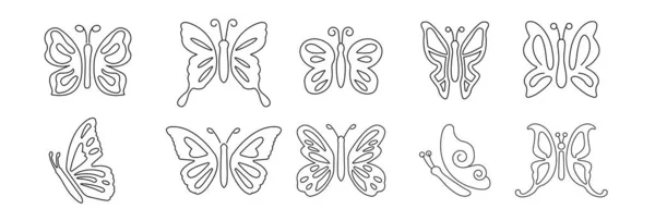 Siluety Motýlů Černý Obrys Motýlů Hmyzí Motýl Černá Silueta Okřídlené Vektorová Grafika