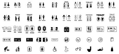 Tuvalet ikonu vektör illüstrasyonu. Kızlar ve erkekler tuvaletleri imzalar ve simgeler. Banyo tabelası. wc,
