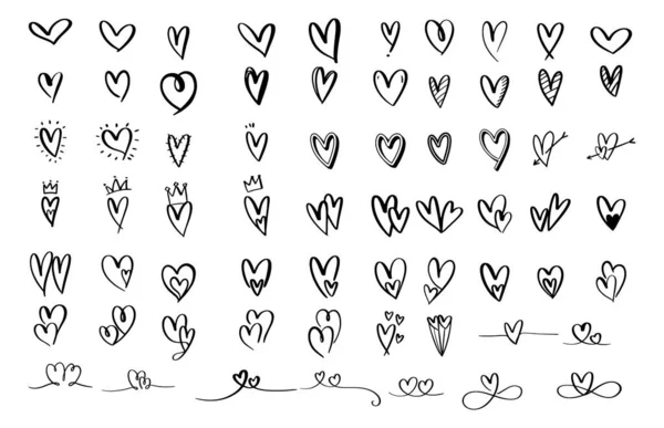 Herzkritzel Gesetzt Sammlung Handgezeichneter Herzen Romantik Und Liebe — Stockvektor