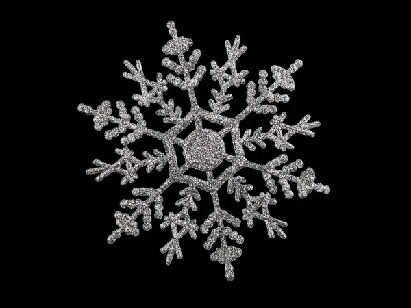 stock image Shiny silver snowflake on black isolated background. Christmas, new year. Copy space