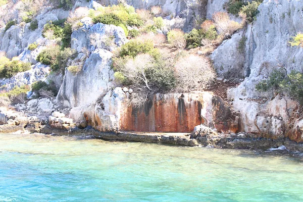 Mountain Rocks Herbs Sea Ruins Ancient City Island Kekova Rkiye — Stock Photo, Image