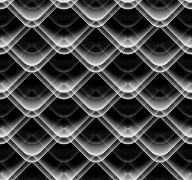 Yarı daireler ve dairelerle modern, soyut, kusursuz geometrik desen. Siyah ve beyaz renkler, fırça, arkaplan