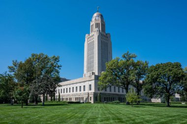 Exterior of the State Capitol of Nebraska in Lincoln in Summer clipart