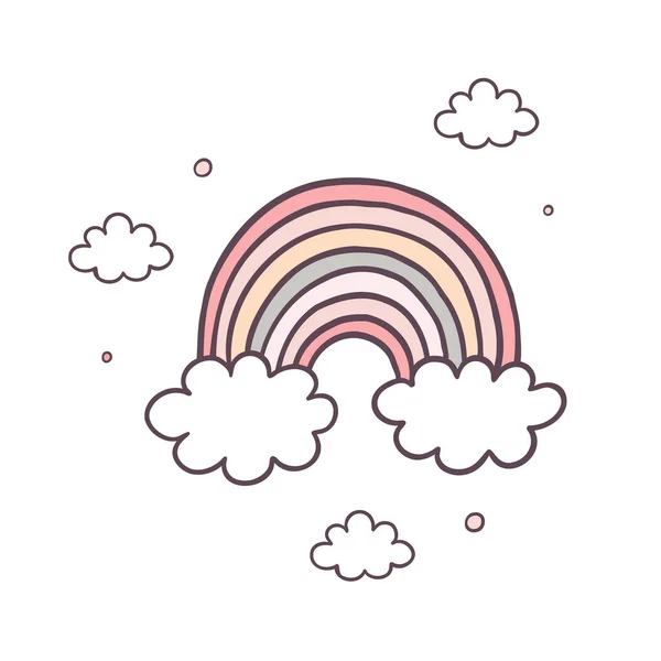 かわいい虹と雲のフラットカラーベクトルオブジェクト 白を基調としたシンプルな子供たち おとぎ話や本の装飾漫画のスタイルのイラスト — ストックベクタ