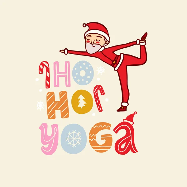 Noel Baba Egzersiz Yapıyor Yoga Düz Renk Vektör Karakterine Mesaj — Stok Vektör