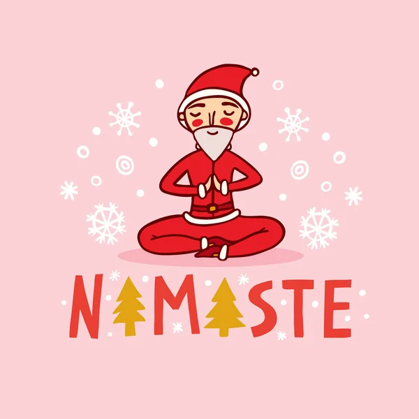 Meditasyon Yapan Noel Baba Namaste Düz Renk Vektör Karakteri Yeni — Stok Vektör