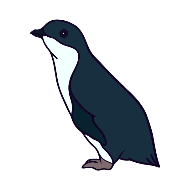 Cute Dark Blue Penguin Standing White Background Flat Color Vector — Stock Vector
