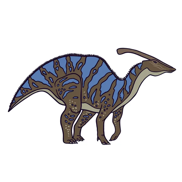 Cartoon Style Illustration Grey Blue Parasauralophus Genus Herbivorous Hadrosaurid Ornithopod — Stock Vector