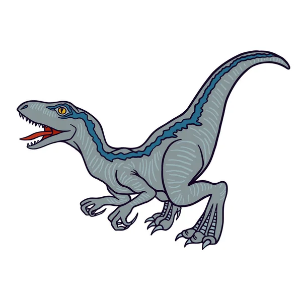 Educational Illustrations Kids Books Flashcards Blue Velociraptor Flat Color Image — Stock Vector