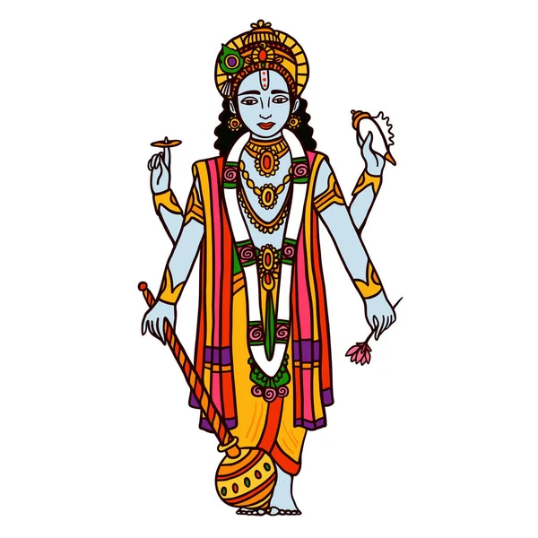 Imagem Cor Vetorial Deus Vishnu Guardião Universo Para Materiais Educacionais — Vetor de Stock