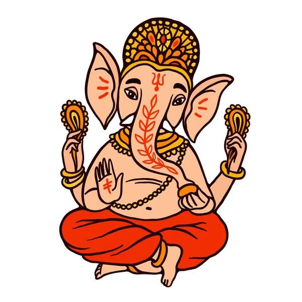 ヒンズー教の幸福と知恵のガネーシュ象頭の神は グラフィックデザインやアニメーションのために ヒンドゥ教のパンテオンにおける崇拝神のベクトルカラーイメージ ロイヤリティフリーのストックイラスト