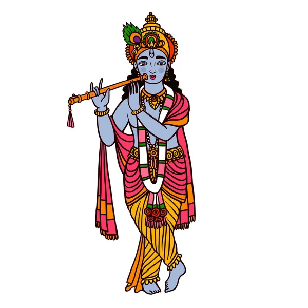 教科書のためのヒンズー教の主要な神としてクリシュナ 南アジアの大衆文化における預言者 保護者として認識されるインドの神のベクトルカラー画像 ストックベクター