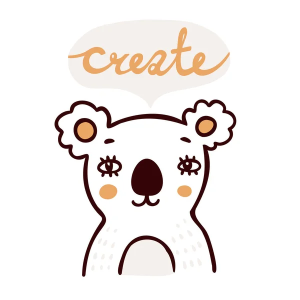 Koala Και Λέξη Δημιουργήστε Παιδαριώδη Απλή Διανυσματική Απεικόνιση Λευκό Φόντο — Διανυσματικό Αρχείο