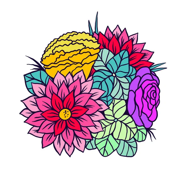お祭りの花花束の色のアイコン グリーティングカードのデザインのための植物の束を開花 孤立したベクトル図 手描きの線画 ロイヤリティフリーのストックイラスト