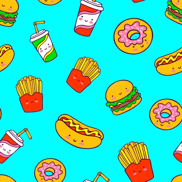 Fast Food Und Getränke Fliegen Abstrakte Nahtlose Muster Kindliche Snack — Stockvektor