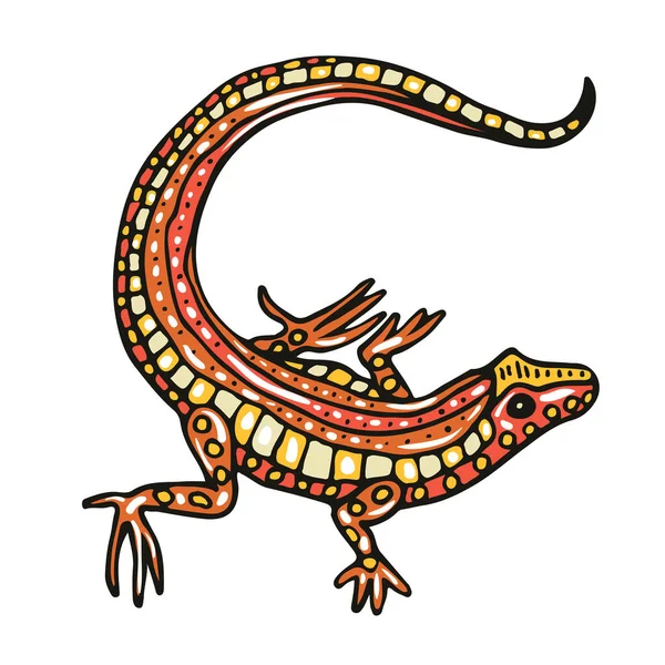 Orange Desert Lizard Long Tail Flat Color Vector Character Wild — Stock Vector