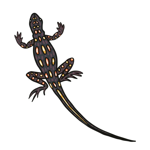 Black Desert Reptile Long Tail Flat Color Vector Character Arid — Stock Vector