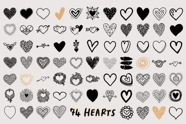 Různé Ručně Kreslené Srdce Lineární Ikony Nastavit Samolepky Valentýna Pozdrav — Stockový vektor