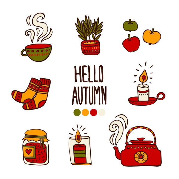 Цветовая Гамма Hello Autumn Выполнена Вручную Осенний Сезон Комфорт Создания — стоковый вектор