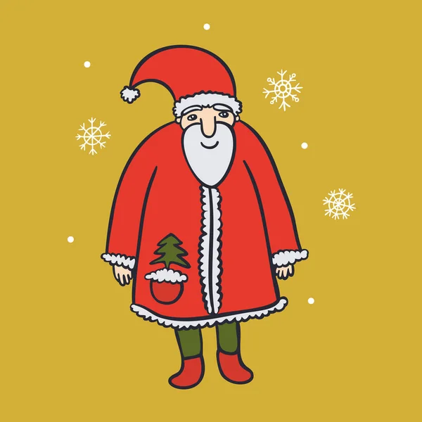 Funny Santa Claus Con Abeto Bolsillo Imagen Vectorial Color Plano — Archivo Imágenes Vectoriales