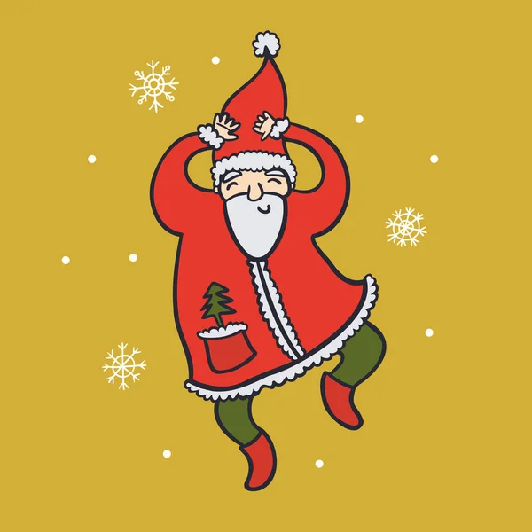 Santa Claus Bailando Con Copos Nieve Imagen Vectorial Color Plano — Archivo Imágenes Vectoriales