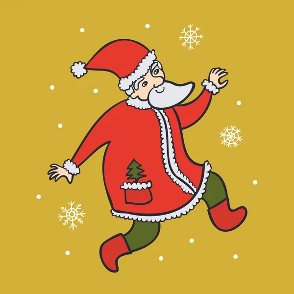 Sonriente Santa Claus Corriendo Entre Copos Nieve Imagen Vectorial Color — Archivo Imágenes Vectoriales