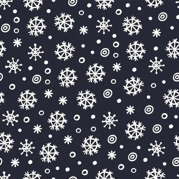 雪花飘落 抽象无缝图案 黑色背景上的圣诞和冬季线性矢量图像 包装纸设计 图库矢量图片