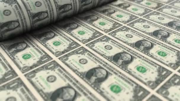 Abd Doları Yakın Banknotlar Para Basma Makinesi Tarafından Basılıyor Amerikan — Stok video