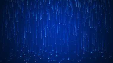 Parlayan parçacıklara sahip dijital yağmur, neon ışık parçacıkları, soyut ışık arkaplanı, teknoloji, ağ, veri.