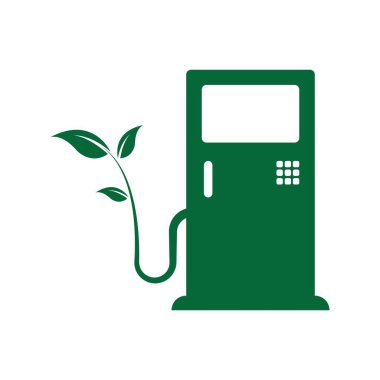 Biyolojik yakıt logosu. Ekolojik yakıt ikonu. Yeşil eko pompası. Benzin istasyonu logo vektörü