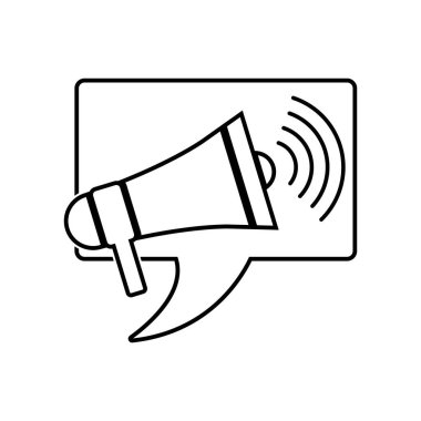 Megafon Simge Vektör Logosu Tasarımı, ses, doğrusal simge. Reklam ve dağıtım. Vektör İllüstrasyonu.