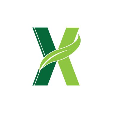Harf X Yaprak logo simgesi. Vektör logo şablonu