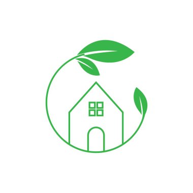 Yaprak Yeşil Ev Logosu Vektör Şablonu