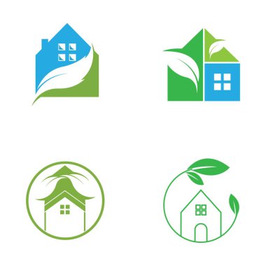 Yaprak Yeşil Ev Logosu Vektör Şablonu