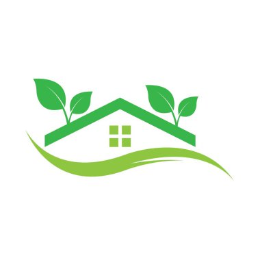 Yaprak Yeşil Ev Logosu Vektör Şablonu