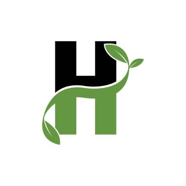 H harfi yeşil yaprak logo tasarım şablonu.