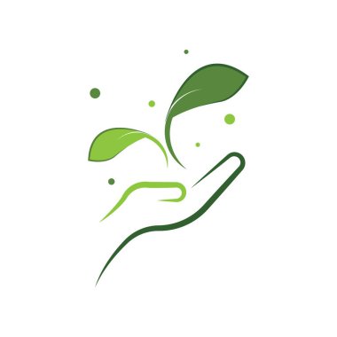 Eko-bakım logosu el ve yaprak çizimi tasarımı