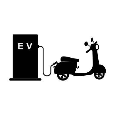 EV motorsiklet şarj istasyonu. Vektör illüstrasyonu