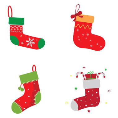 Chistmas simgesi çorap ikonu vektör düz tasarım şablonu