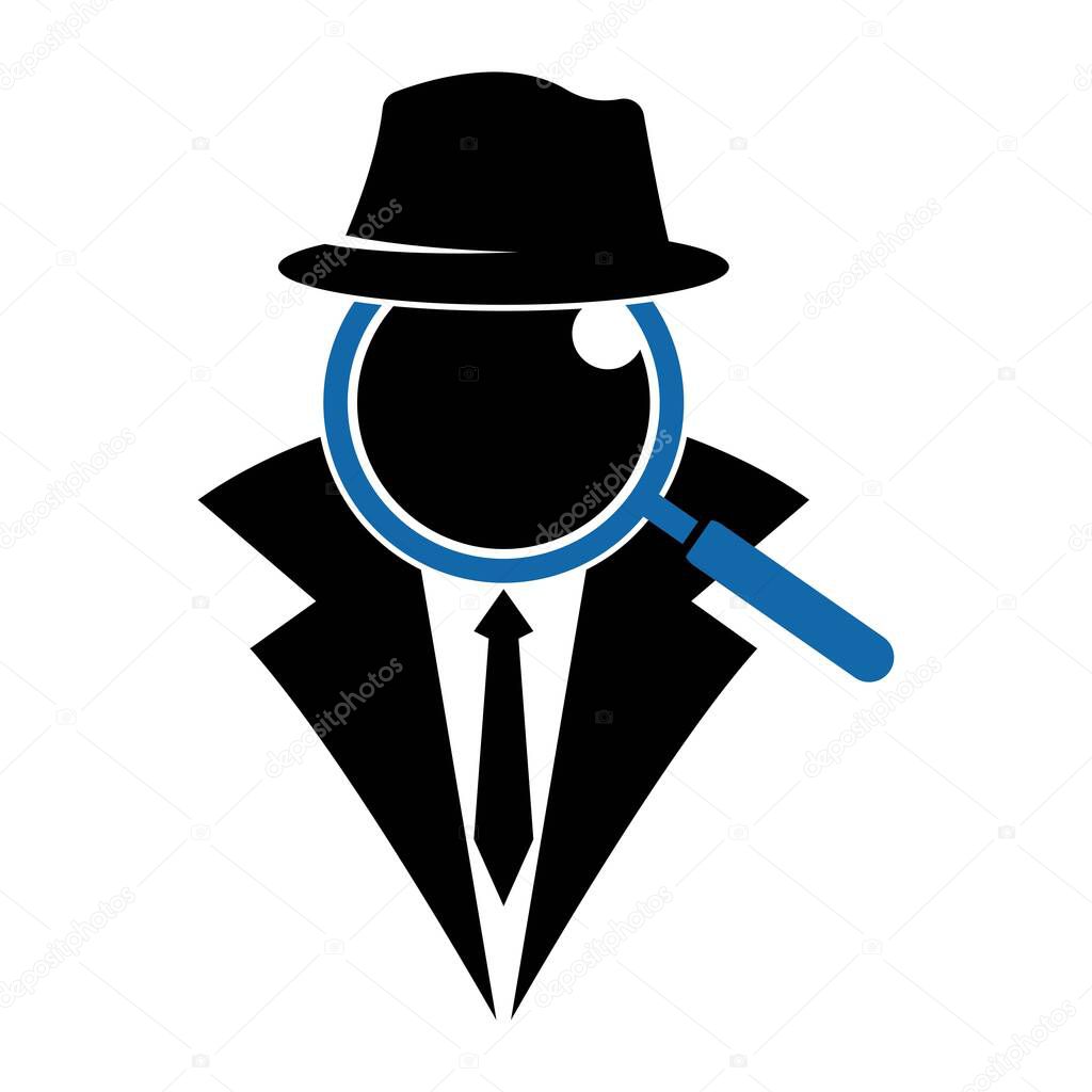 Detective with magnifying glass logo vector icon illustration design