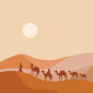 Çöl illüstrasyon logo tasarımı üzerine deve binicisi