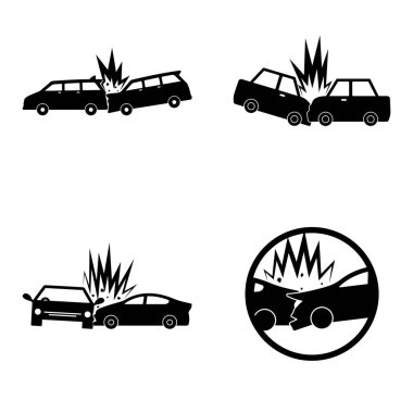 Araba kazası ikonu. Araba kazası simgesi, vektör illüstrasyonu