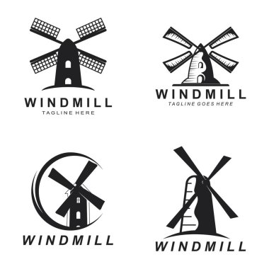 Yel değirmeni logosu vektör düz tasarım şablonu