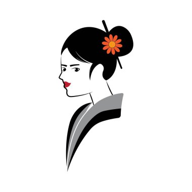Geyşa geleneksel kimono stili logo vektörüyle karşı karşıya