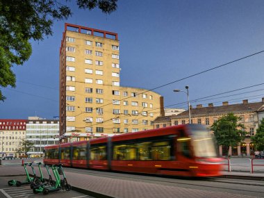 Manderla building in Bratislava, tram stop, Slovakia.