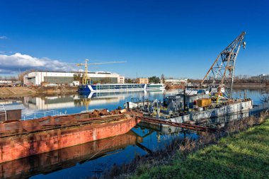 Ship repair shop, dock, Winter port in Bratislava, Bratislava, Slovakia.