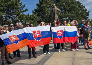 Slavin Askeri Anıtı 'na çelenk bırakmak, Bratislava, Slovakya Özgürlük Kutlaması.